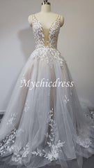 Floral Lace Rustic Wedding Dresses Boho Deep V-neck for Garden Weddings - MyChicDress