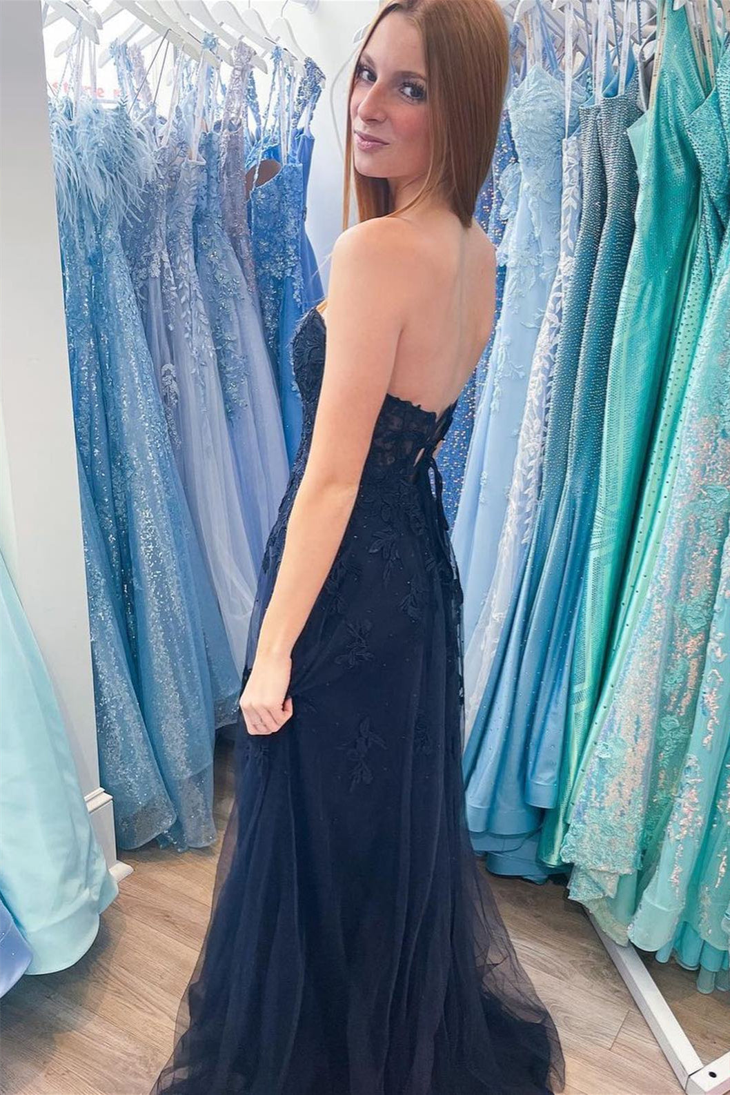 Floral Hot Pink 2024 Prom Dresses A-line Long Strapless Appliques - MyChicDress