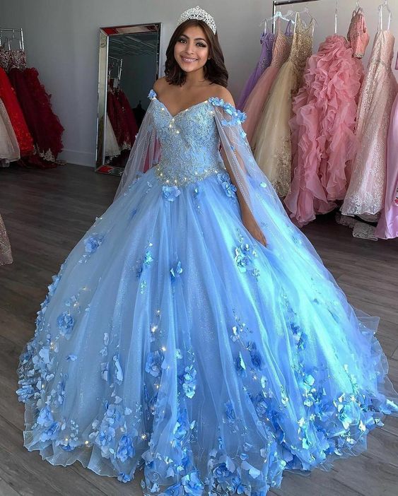 Flower Lace Sweet 16 Dress Ball Gown Vestido De 15 Anos Dress With Cap