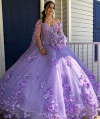 Flower Lace Sweet 16 Dress Ball Gown Vestido De 15 Anos Dress With Cape