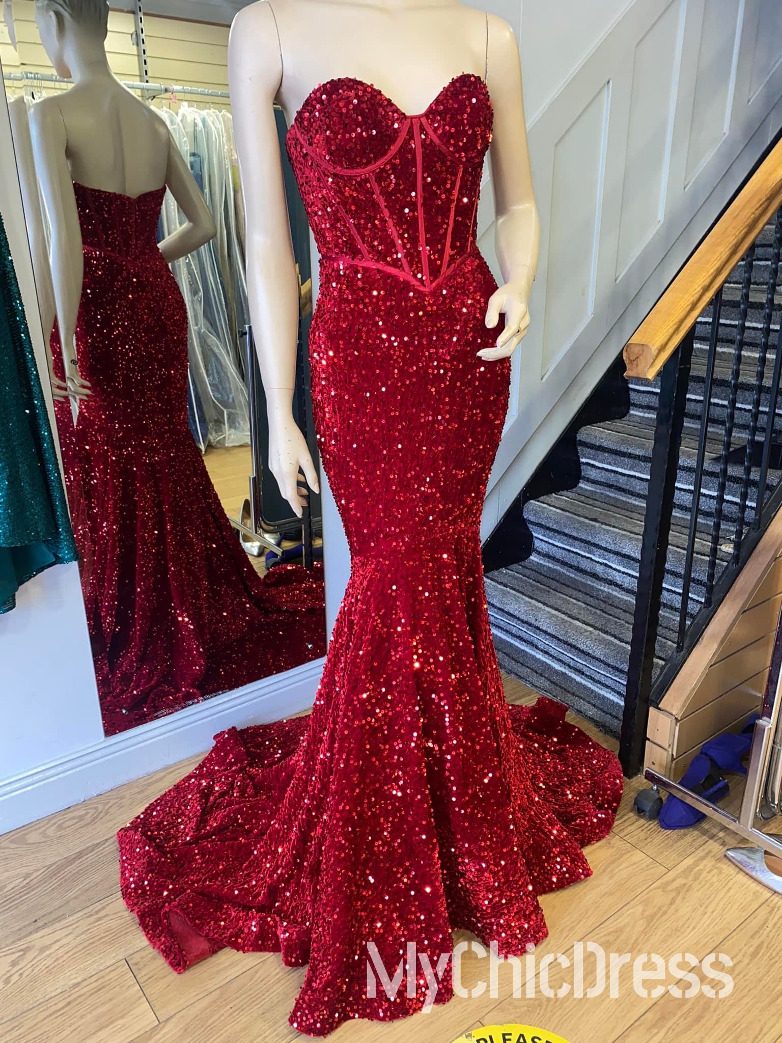 Fully Glitter Sequins Prom Dress Sweetheart Strapless Formal Gowns