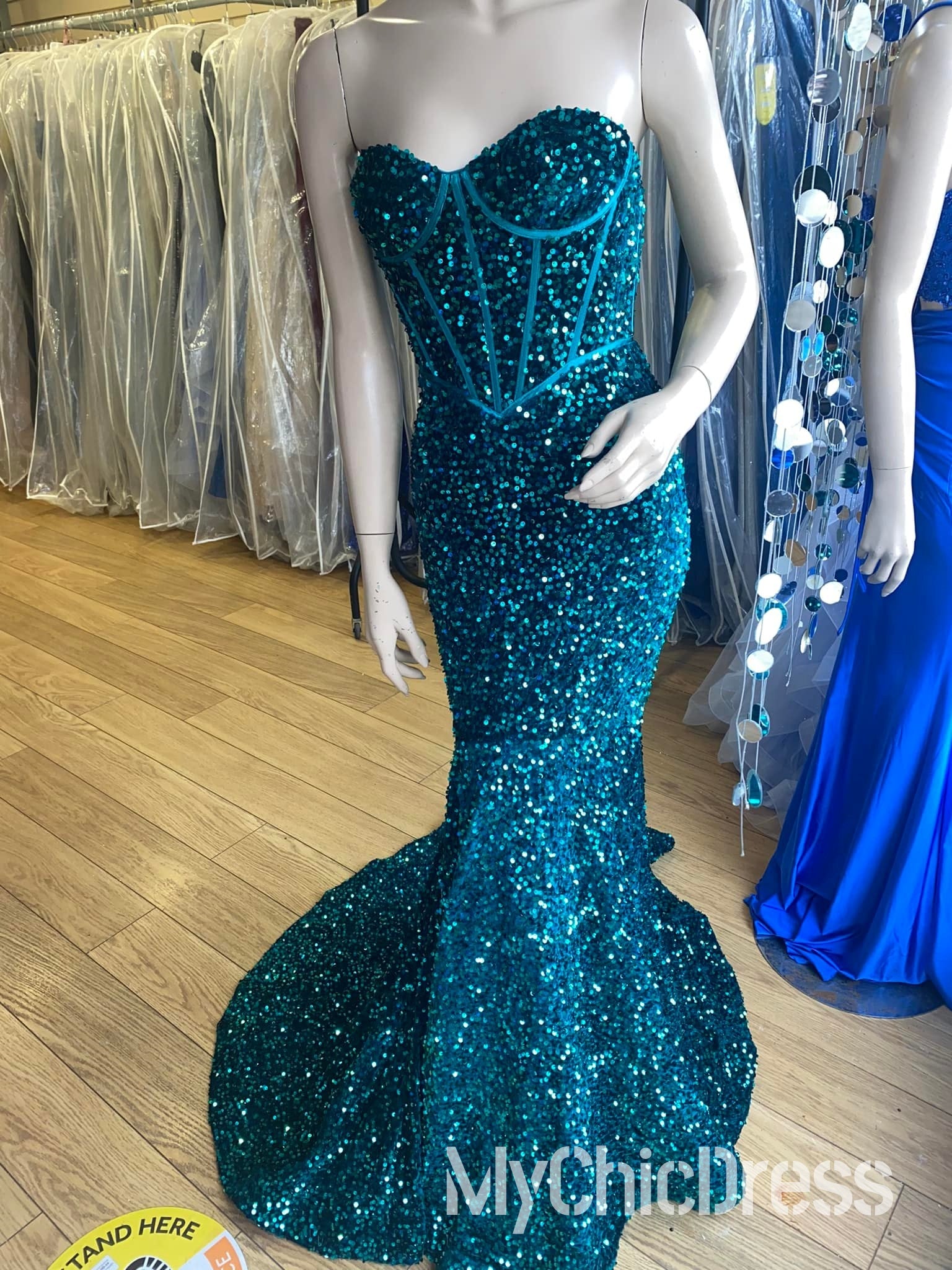 Fully Glitter Sequins Prom Dress Sweetheart Strapless Formal Gowns