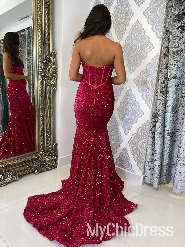 Fully Glitter Sequins Prom Dress Sweetheart Strapless Formal Gowns