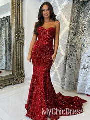 Fully Glitter Sequins Prom Dress Sweetheart Strapless Formal Gowns
