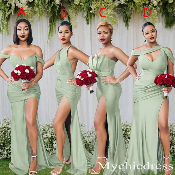 Sexy Sage Green Wedding Guest Dress Mermaid Mismatched Bridesmaid Gown Long - MyChicDress