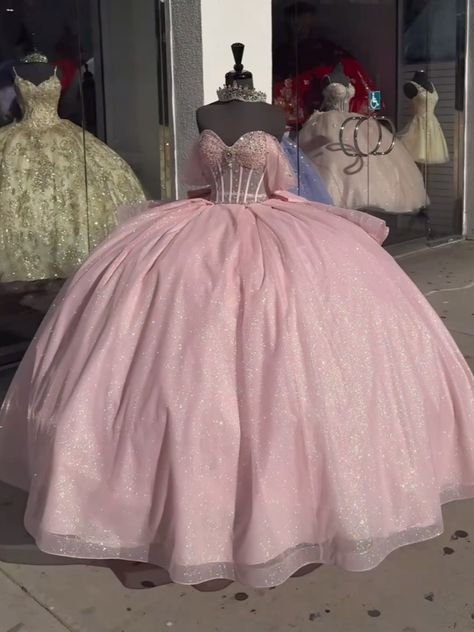 Glitter Pearls Pink Quinceanera Dresses Ball Gowns Sweet 15 16 Birthday Dress Mychicdress