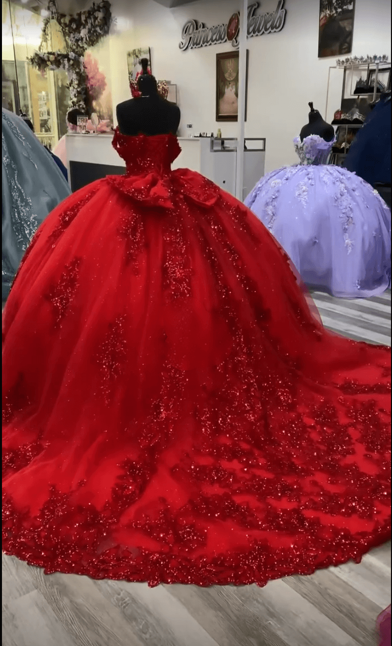 Glitter Princess Red Sequin Quinceanera Dresses Off Shoulder with Bow
