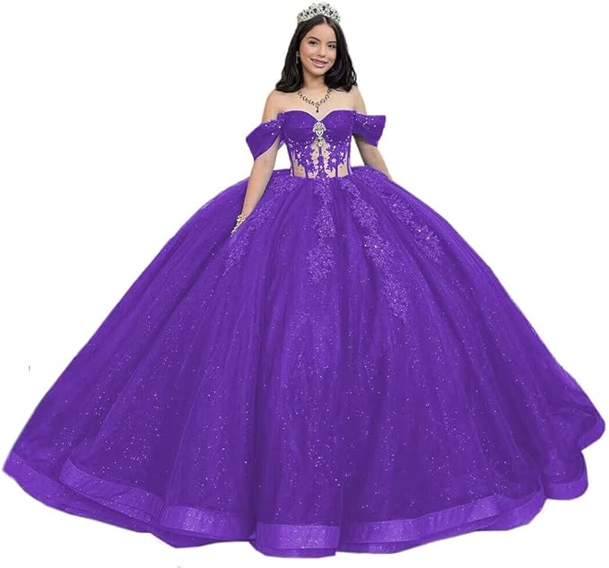 Glitter Purple Vestidos De 15 Anos Tulle Illusion Quinceanera Dresses - MyChicDress