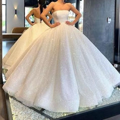 Glitter Ball Gown Bling Bling Bodice Corset Wedding Dresses Strapless Sequin - MyChicDress