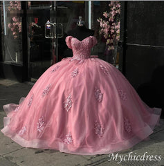 Glitter Ball Gown Pink Quinceanera Dresses Lace Off the Shoulder with Bow
