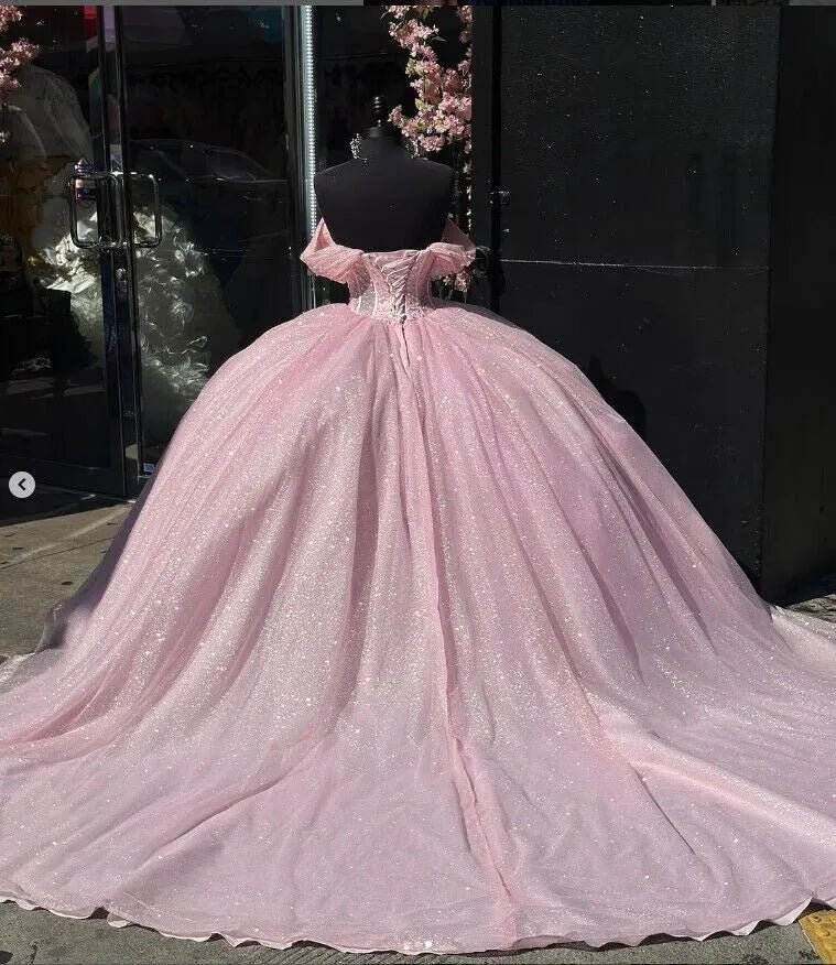 light pink quince dresses Dancing Queen 5001 Long Quinceanera Dress / 3XLarge flowing organza Baby Pink Quince Dresses 15
