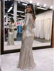 Glitter Sequin Floor-Length Prom Dresses Short Sleeves V-neck - MyChicDress