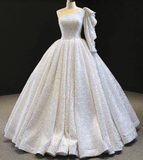 Glitter White Sequin Wedding Dresses One Shoulder Ball Gown Quinceanera Dress