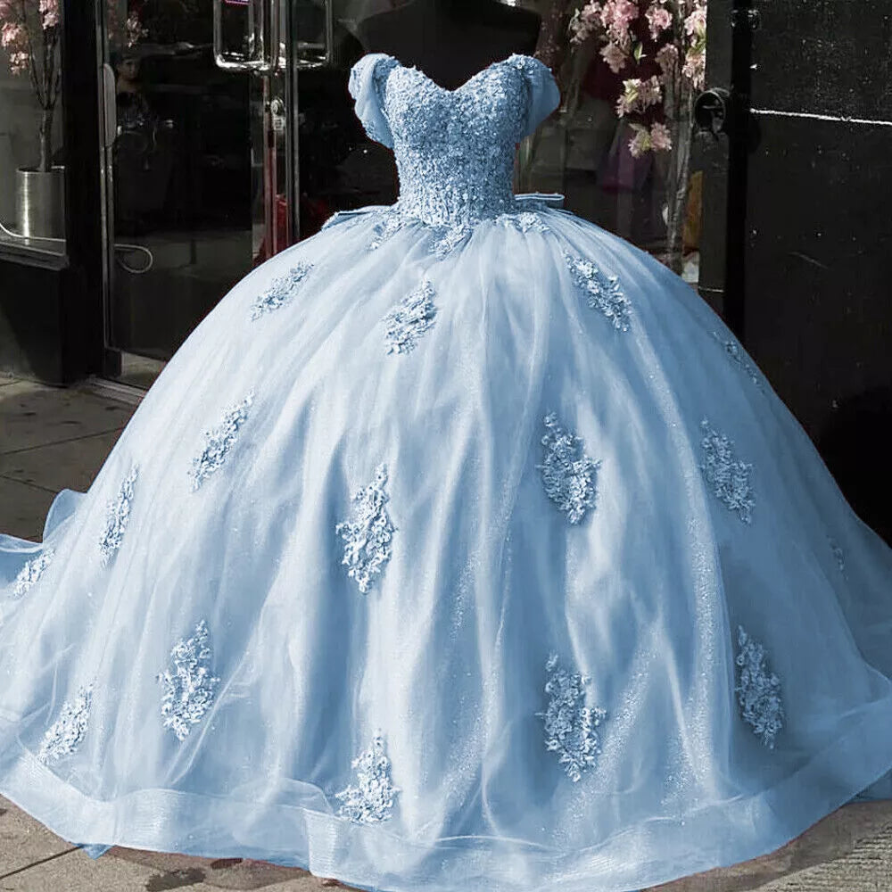 Glitter Ball Gown Vintage Pink Quinceanera Dresses Lace Off the Shoulder with Bow