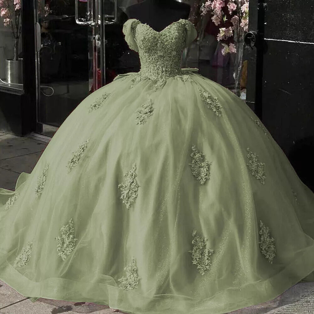 Glitter Ball Gown Vintage Pink Quinceanera Dresses Lace Off the Shoulder with Bow