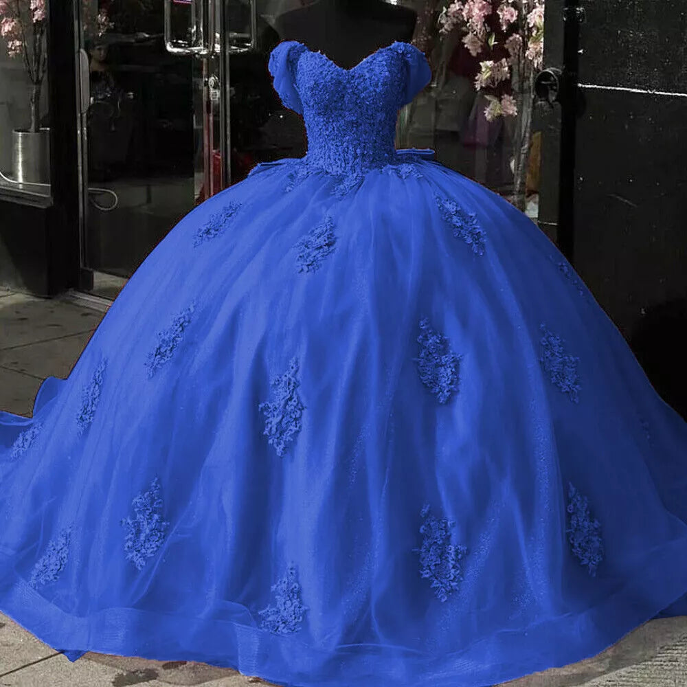 Glitter Ball Gown Vintage Pink Quinceanera Dresses Lace Off the Shoulder with Bow