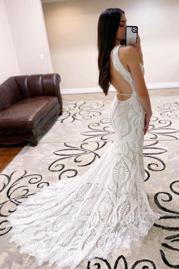 Gorgeous Mermaid Lace Wedding Dress Beach Sleeveless - MyChicDress