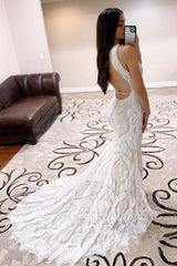 Gorgeous Mermaid Lace Wedding Dress Beach Sleeveless
