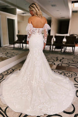 Gorgeous White Tulle Lace Wedding Dresses Mermaid Sweetheart Sleeves