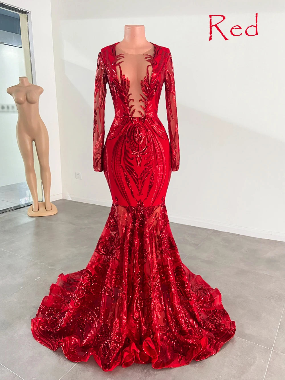 Gorgeous Mermaid Royal Blue Prom Dresses Long Sleeve Sequin Formal Gala Gowns