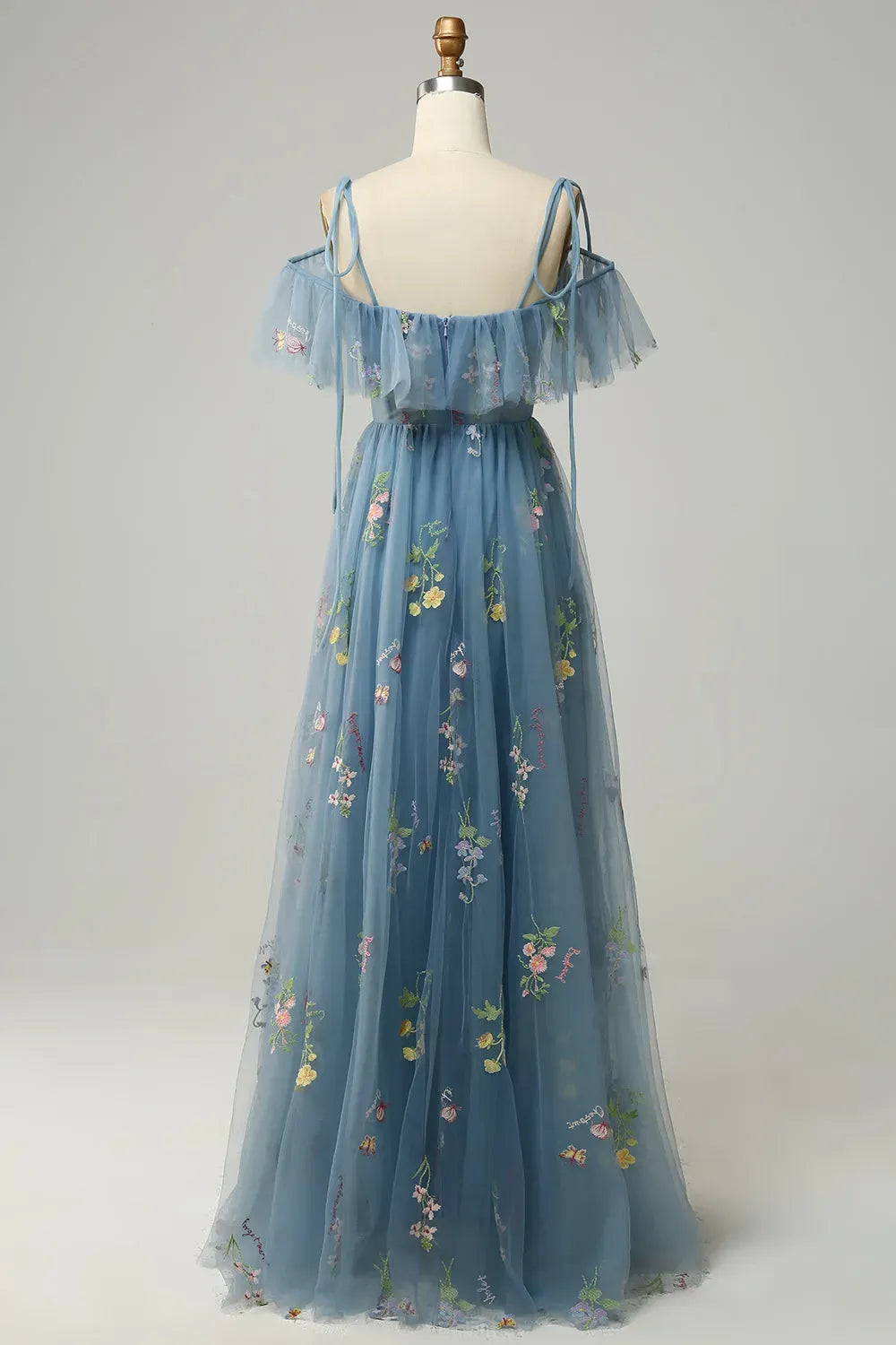 Long V-neck Lavender Prom Dress Embroidery A-Line Evening Dress