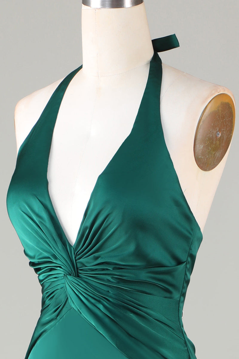 Halter Emerald Green Wedding Guest Dresses Ruched Mermaid Formal Dress - MyChicDress