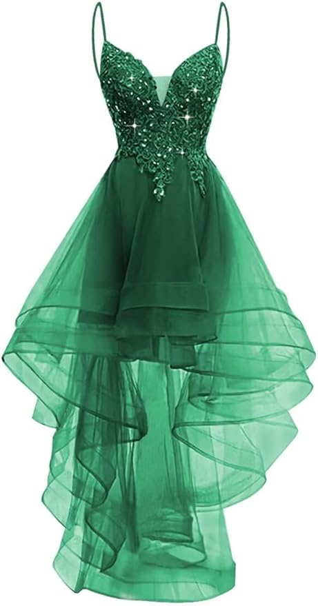 green High Low Homecoming Dresses for Teens Short Glitter Quinceanera Dress Mychicdress