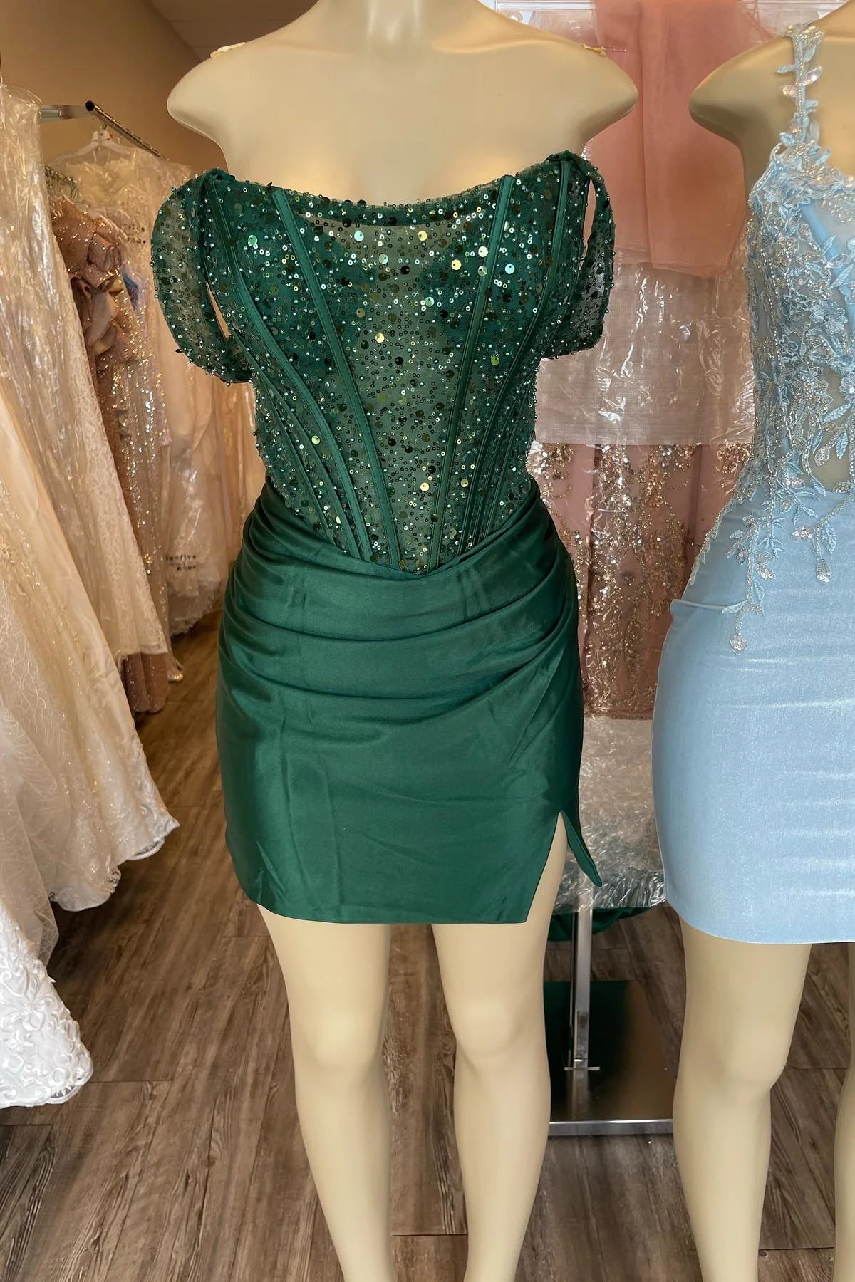 Emerald Green Corset Hoco Dresses Short Off Shoulder - MyChicDress