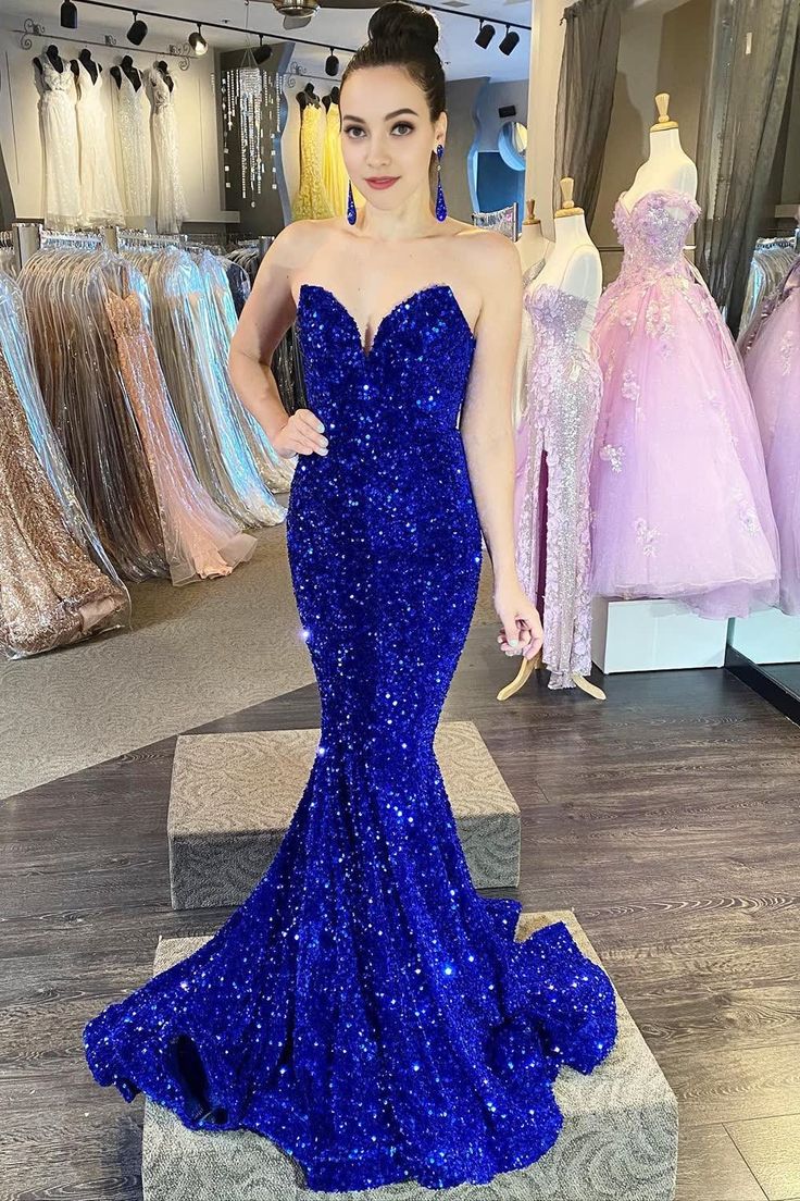 Hot Royal Blue Mermaid Sweetheart Sequins Evening Dress Uk