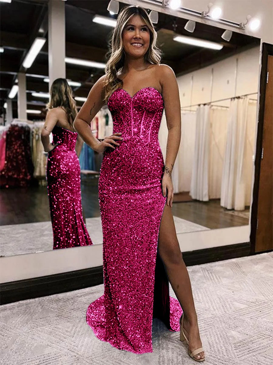 Purple Violet Prom Dresses Velvet Sequin Sweetheart Sleeveless Long - MyChicDress