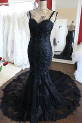 Hot Black Lace Evening Dresses UK Straps Mermaid Simple Wedding dress