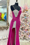 Hot Fuchsia Beaded Prom Dresses Long Sweetheart Formal Evening dress