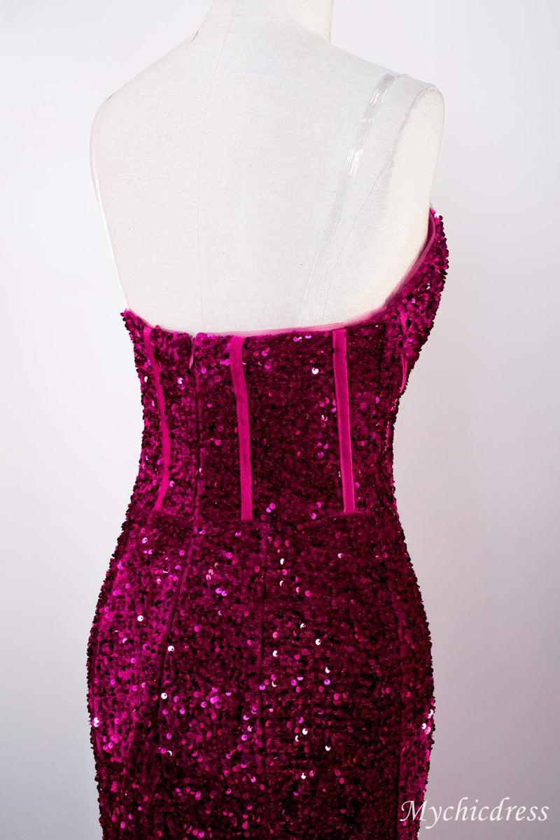 Hot Fuchsia Sequin Mermaid Prom Evening Dresses Magenta Sweetheart - MyChicDress