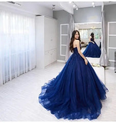 Hot 2024 Navy Blue Quinceanera Dresses For 15 Party  Lace Applique Tulle Prom Dress