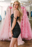 Hot Pink Sequin Homecoming Dress Short Party Dress Cold-Shoulder