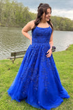 Hot Royal Blue Lace Applique Prom Dresses A Line Long UK Evening Gown
