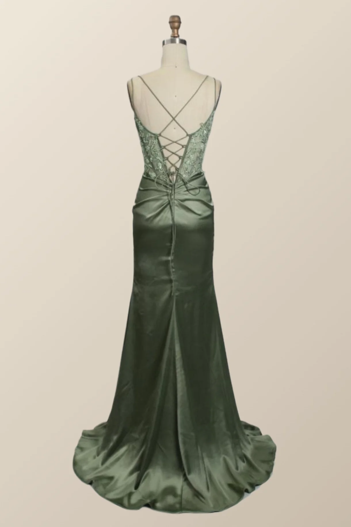 Hot Sage Green Formal Dress Lace Appliques Mermaid Graduation Dress Long - MyChicDress