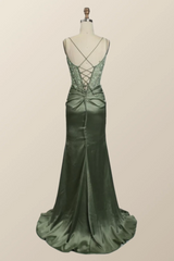 Hot Sage Green Formal Dress Lace Appliques Mermaid Graduation Dress Long - MyChicDress
