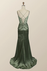 Hot Sage Green Formal Dress Lace Appliques Mermaid Graduation Dress Long