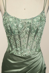Hot Sage Green Formal Dress Lace Appliques Mermaid Graduation Dress Long - MyChicDress
