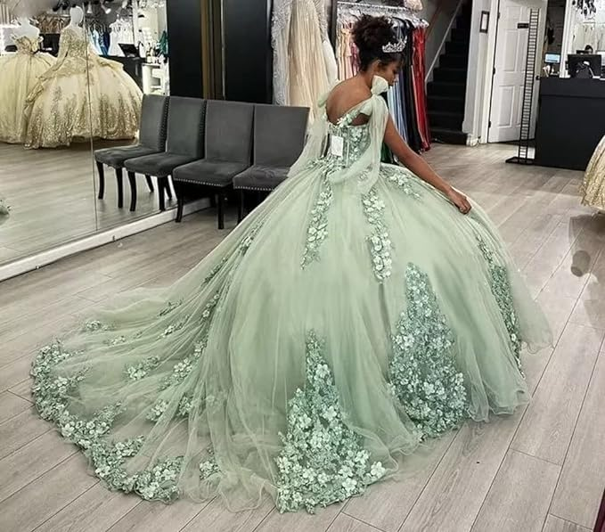 Hot Sage Green Quinceanera Dresses Ball Gown 3D Flowers Sweet 15 Dress - MyChicDress