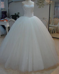 Arabic Sequin Ball Gown Tulle Sweetheart White Wedding Dresses