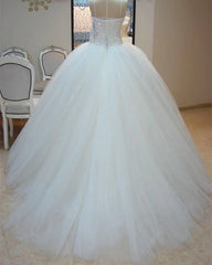 Arabic Sequin Ball Gown Tulle Sweetheart White Wedding Dresses