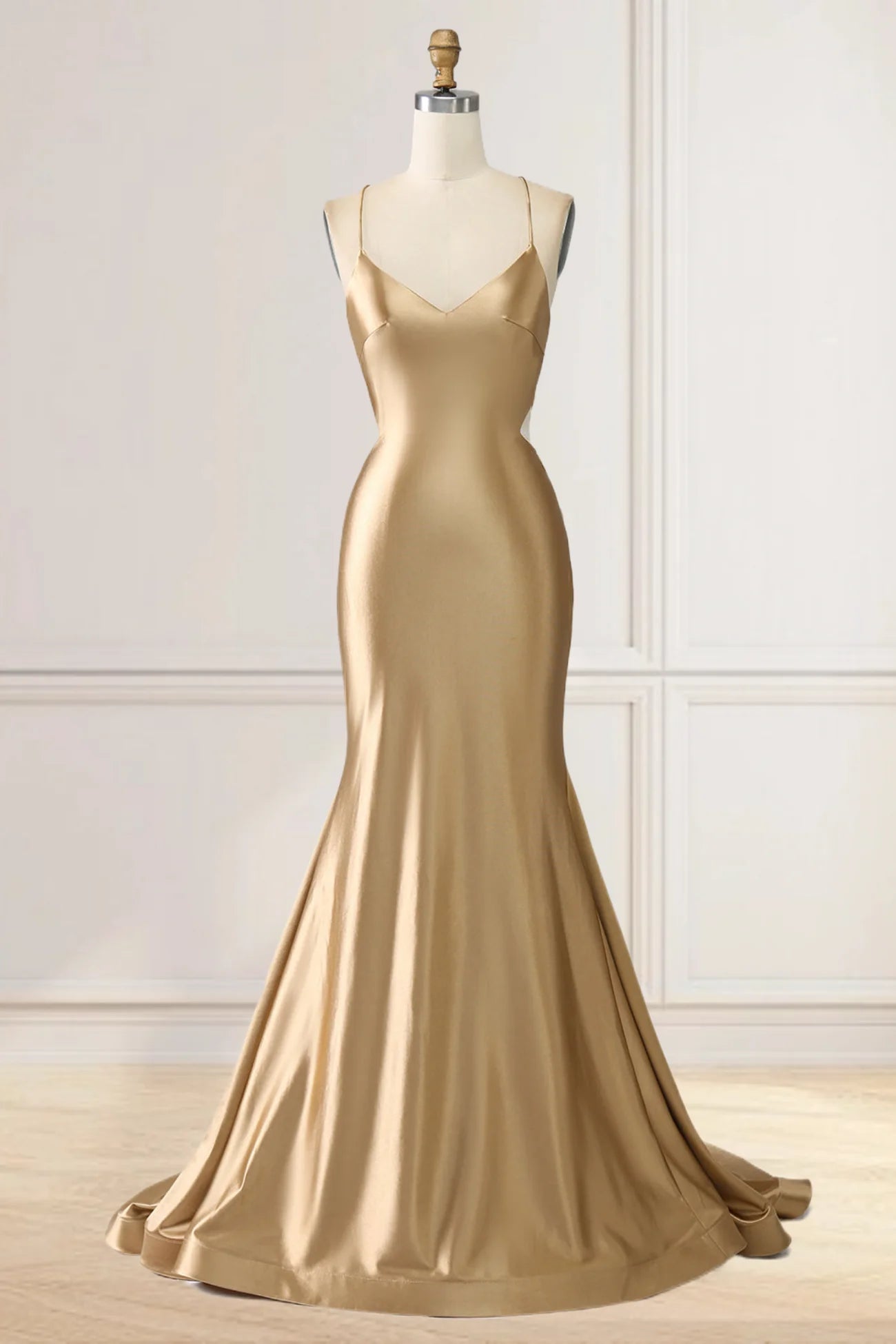 Hot Simple Gold Prom Dresses 2024 Satin Mermaid Formal Dress - MyChicDress