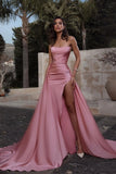 Hot Strapless Long Evening Gowns Uk Sleeveless Pink Prom Dress Detachable Skirt