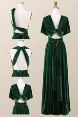 Infinity Dark Green Velvet Bridesmaid Dress Long Winter Formal Dress