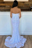 Iridescent Sequins V Neck Long Evening Dress UK Mermaid Prom Dress White