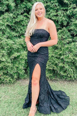 Lace Black Formal Dress Strapless Mermaid Prom Dress - MyChicDress