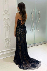 Lace Black Prom Dresses Long Strapless Sweetheart Mermaid