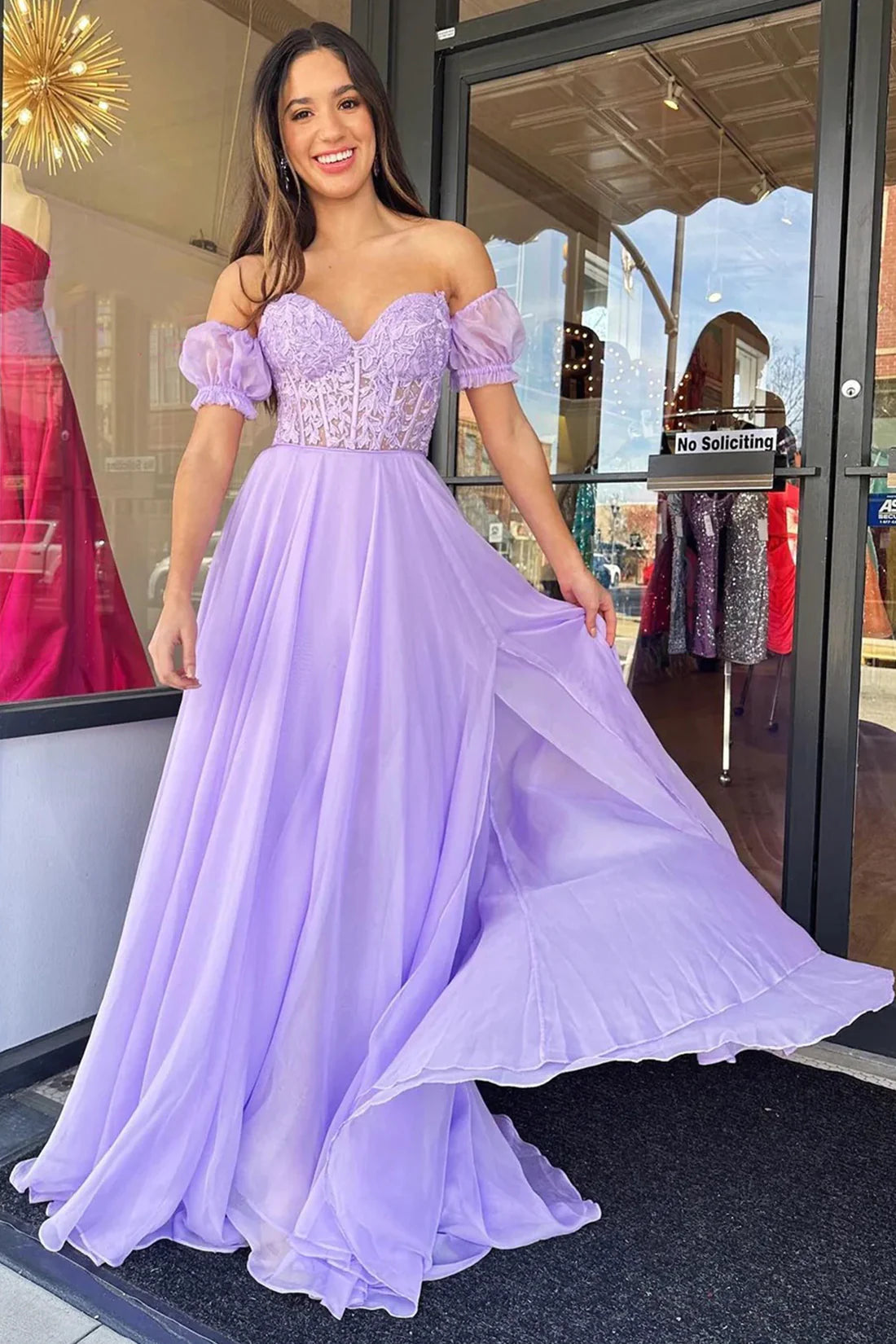 Corset Lavender Lace Prom Dress